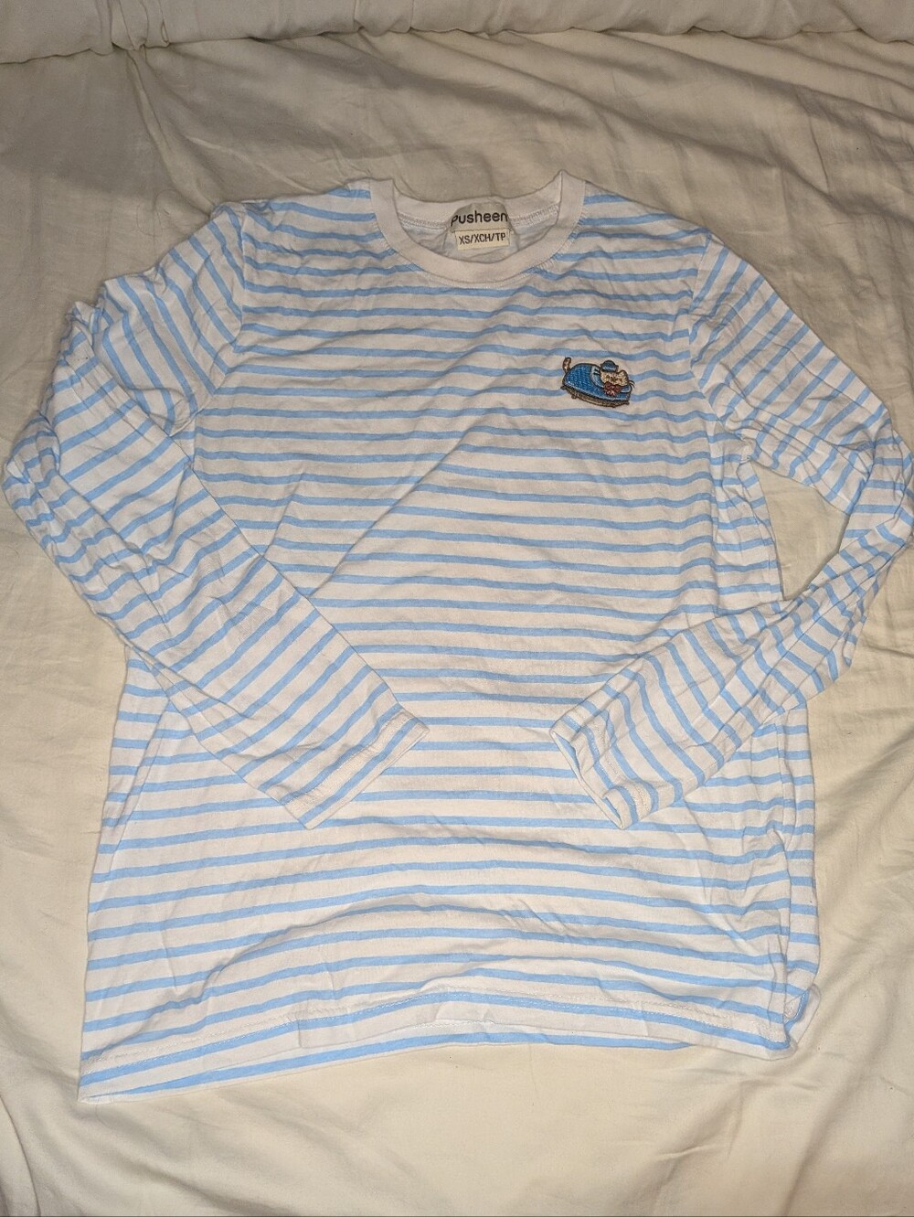 Pusheen White & Light Blue Striped Long Sleeve Shirt